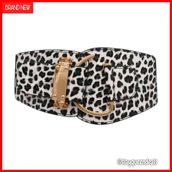 Leopard Elastic Wide Belt Gold Hook Buckle Size L-XL High Waist main image 6